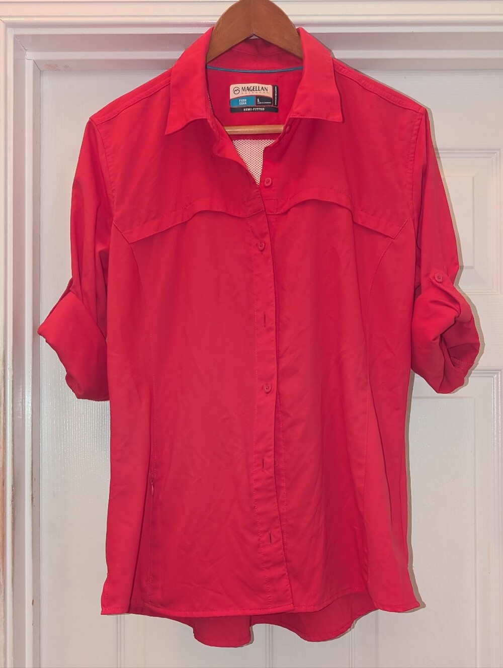 Magellan Outdoors Women's Bright pink Roll-Tab Button Down Shirt